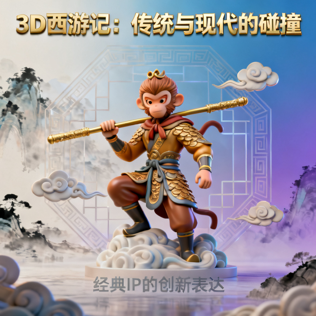 3D西游记风格的PPT页面，融合传统与现代设计元素