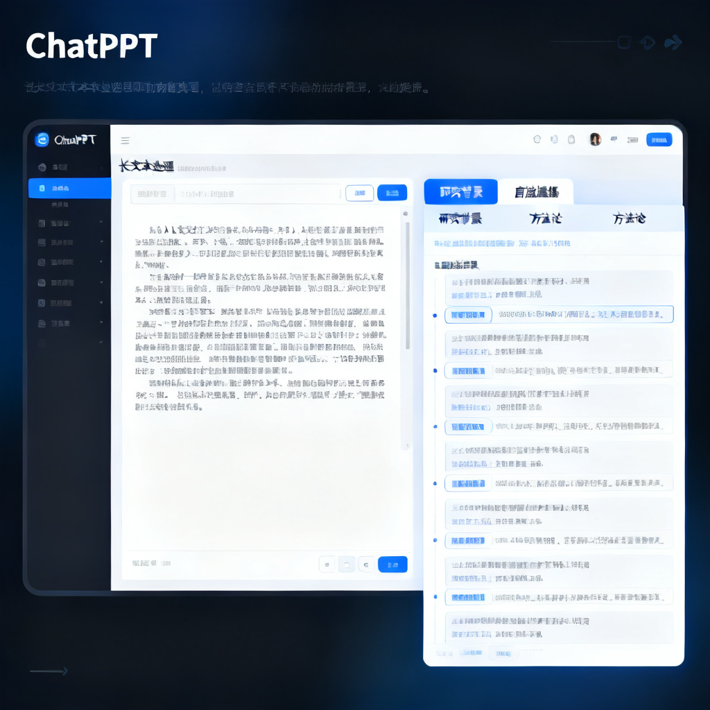 ChatPPT界面截图,展示长文本处理功能,自动提炼研究背景、方法论等