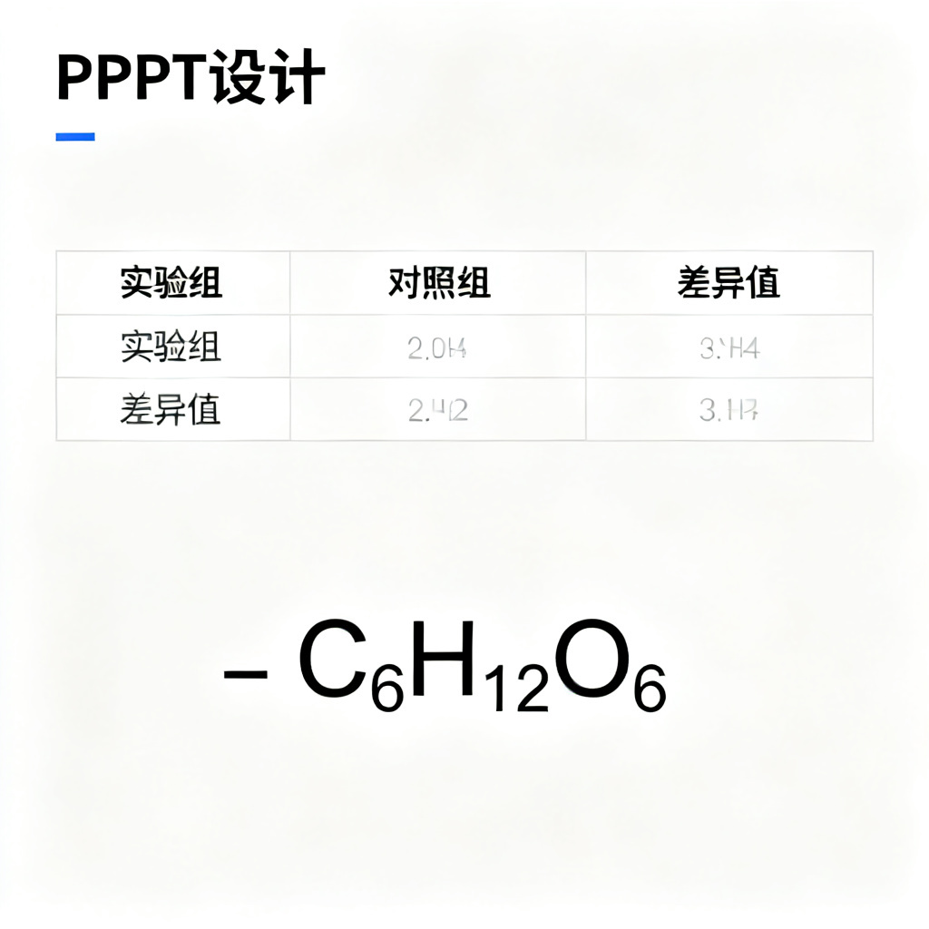 一张ChatPPT生成的学术PPT页面，展示数据对比表格和化学分子式，背景为简洁白色，字体清晰，强调严谨与可读性