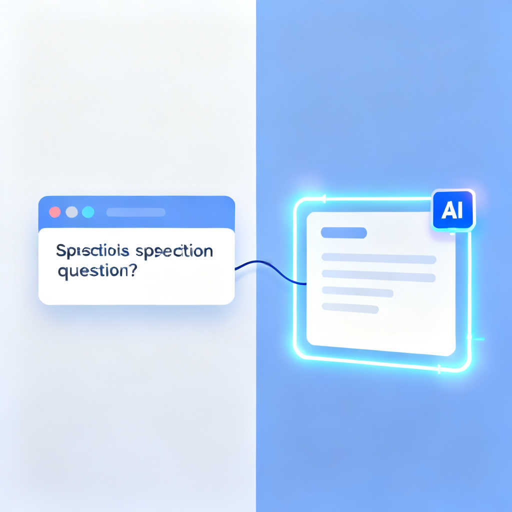 A split-screen illustration where a spectator asks a question in a browser chat box on the left, and the AI assistant highlights the corresponding slide page with a glowing border and page number badged on the right, with a subtle visual connection line between them