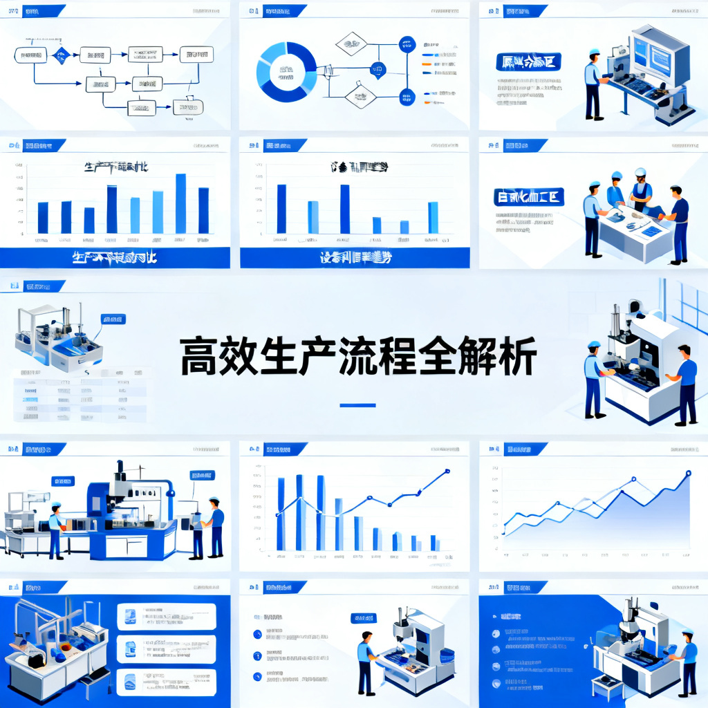 一组由ChatPPT批量生成的PPT页面，风格统一，每页包含不同数据图表和插图，展示高效生产流程，页面间有清晰的逻辑过渡