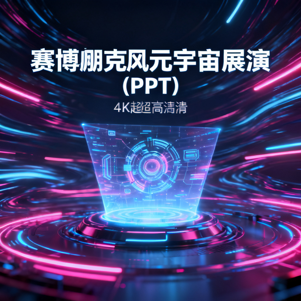 赛博朋克风格的元宇宙路演PPT，霓虹灯光，3D全息投影，科技感，4K，超高清