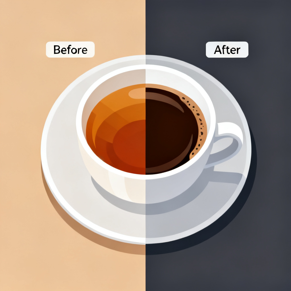 Before and after comparison of Magic涂画 feature in ChatPPT: a cup of tea is replaced by a cup of coffee, seamlessly integrated into the original slide.