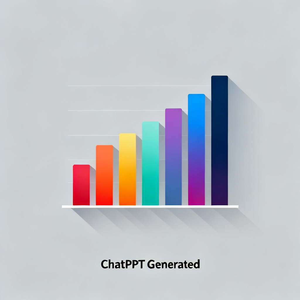 A slide with a bar chart showing quarterly sales growth, each bar colored in vibrant gradients, subtle shadow effects, light gray background, slide footer with 'ChatPPT Generated', clean business style