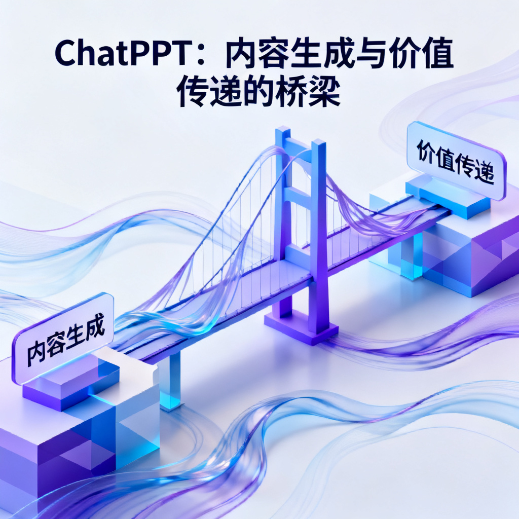 一张抽象图，展示ChatPPT连接内容生成与价值传递的桥梁，风格概念化