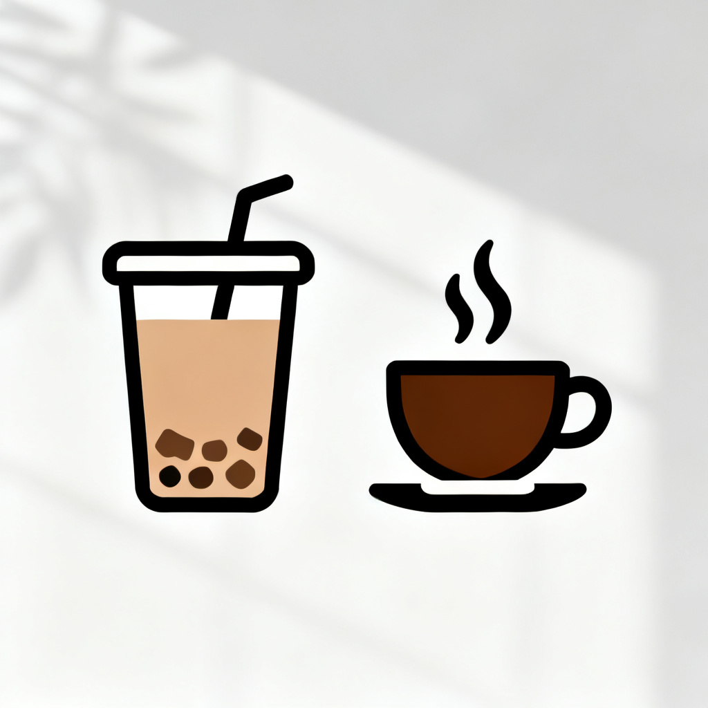 一张PPT页面局部重绘过程,左侧为原始奶茶图标,右侧为替换后的咖啡图标,风格一致且光影自然,背景有轻微虚化效果