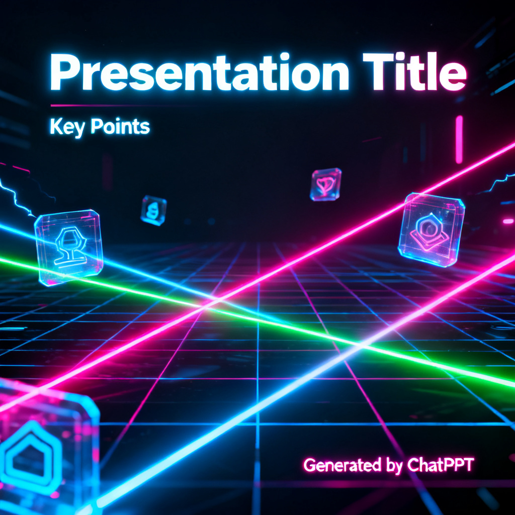 A futuristic cyberpunk style presentation slide generated by ChatPPT, featuring neon lights, holographic elements, and a dark background with glowing text