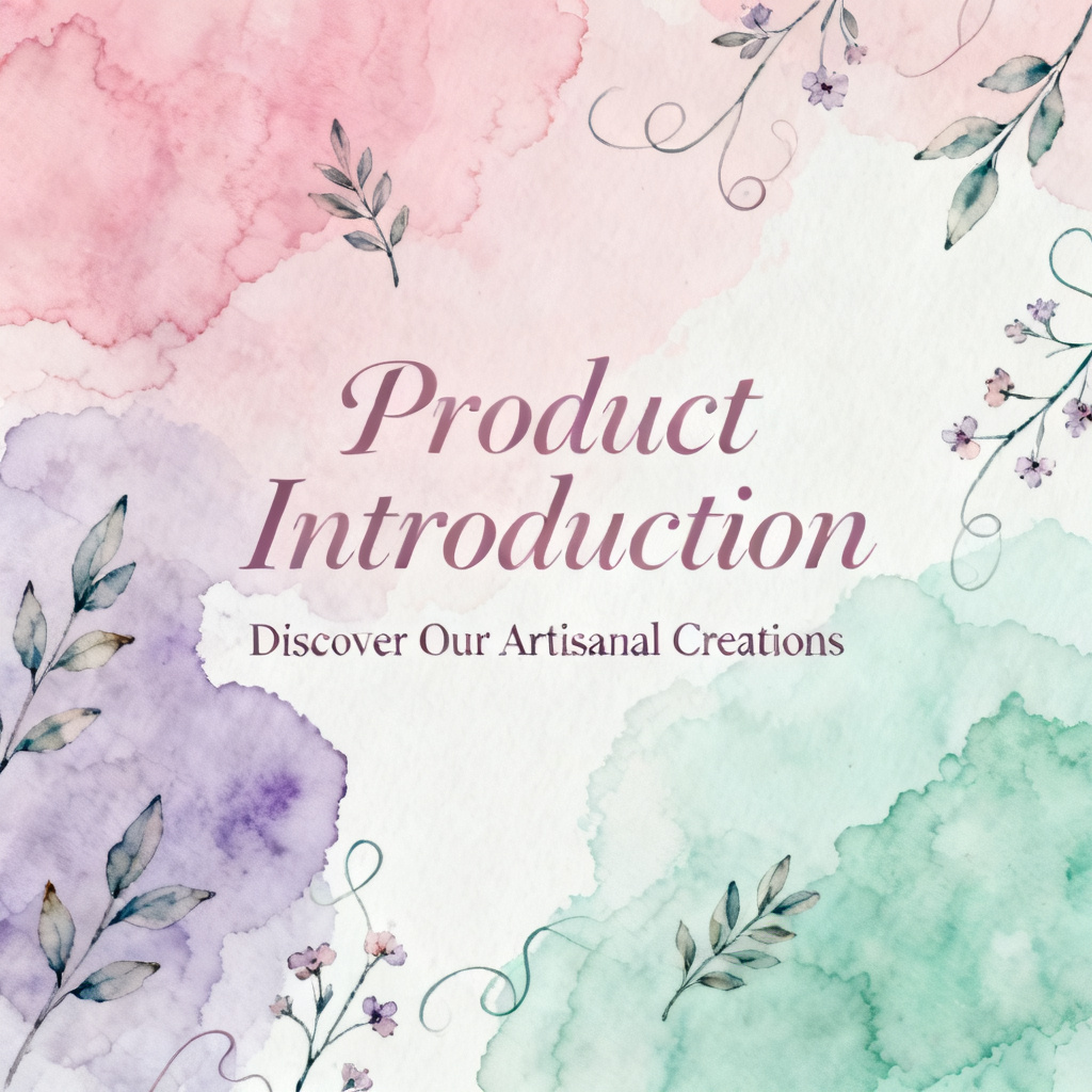 A dreamy watercolor-style PPT slide for a product introduction, featuring soft pastel gradients, hand-drawn botanical illustrations, and elegant typography, with a focus on artistic texture and gentle color blending.
