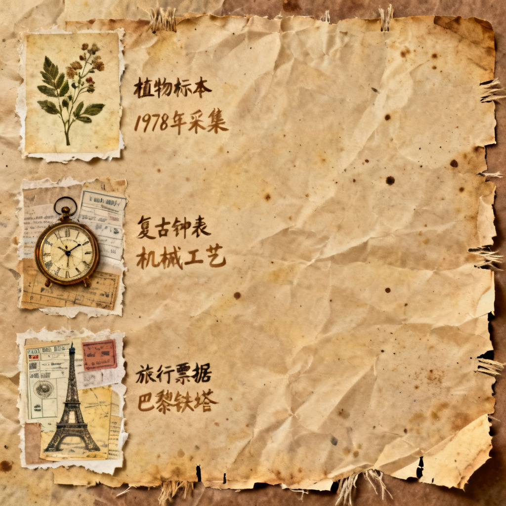 牛皮纸贴画风格的案例展示页，复古纹理，手工剪贴效果，暖色调，带有手写体标注。
