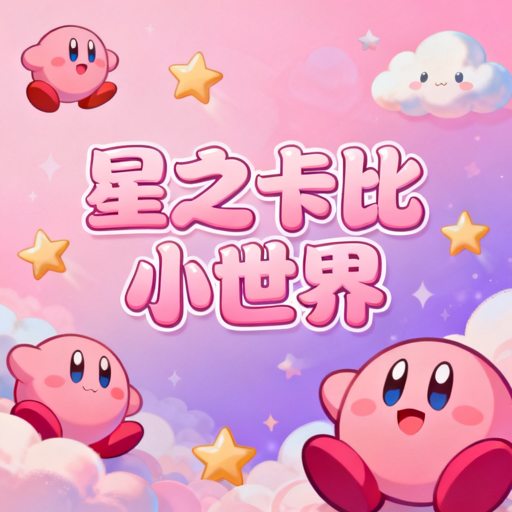 星之卡比风格PPT过渡页,粉色主调,可爱卡通元素,圆润字体,梦幻背景