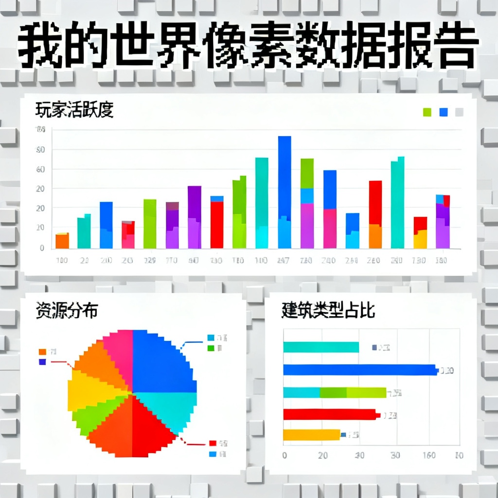 我的世界像素风数据分析报告，方块元素与像素字体，清晰图表