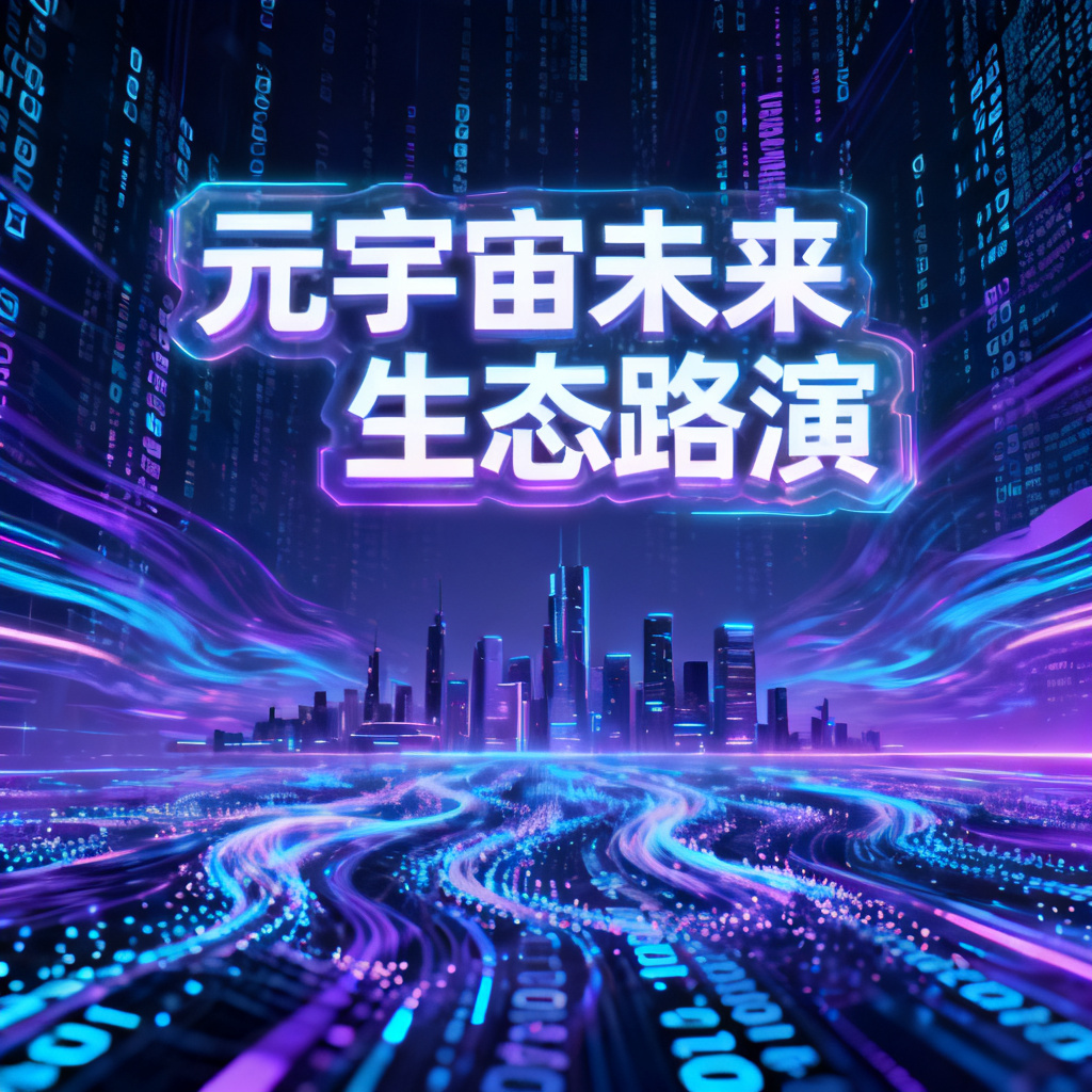 赛博朋克风格的元宇宙路路演PPT封面，霓虹灯光、数字矩阵、未来城市天际线、全息投影文字