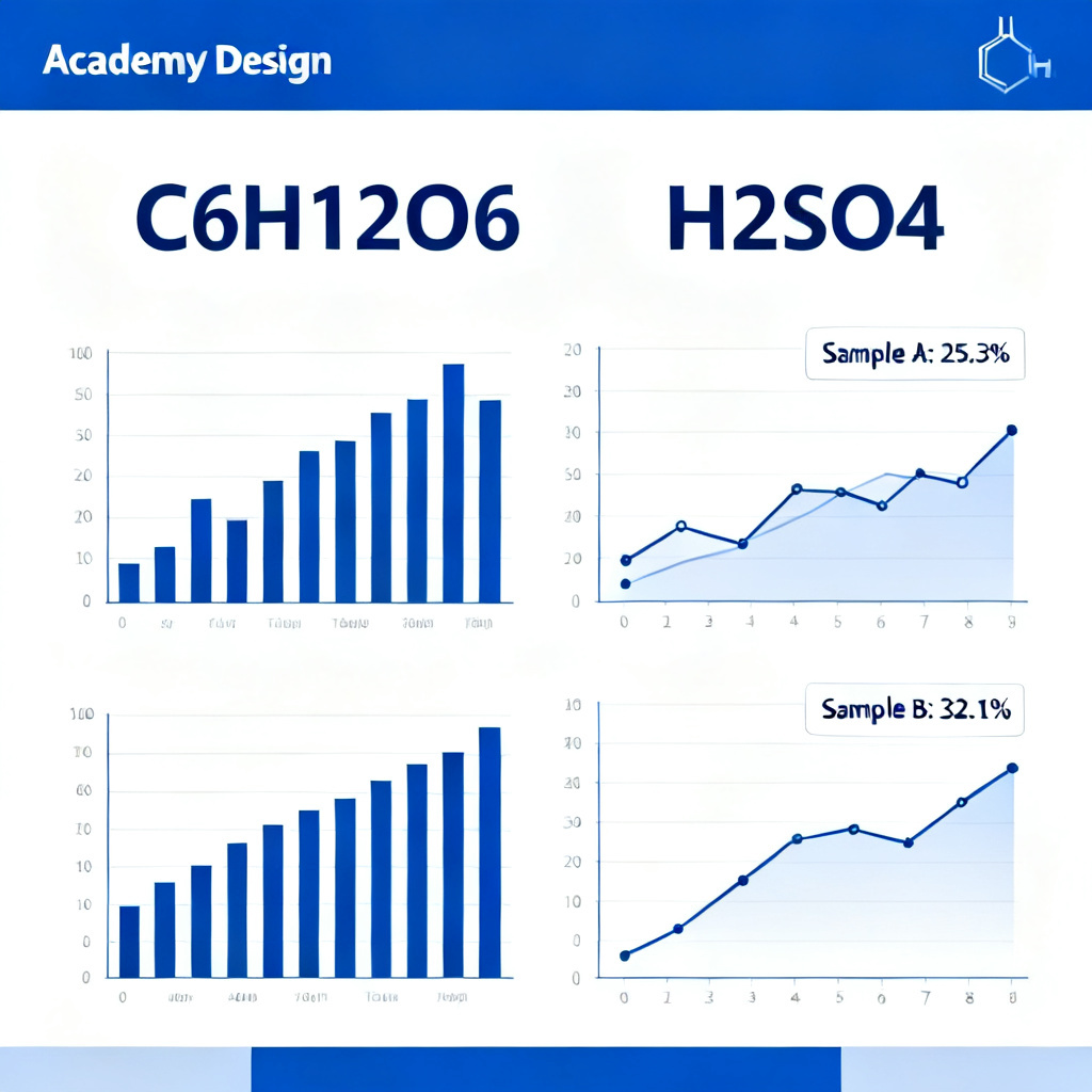 A slide with complex scientific data chart and chemical formula, neatly formatted in academic style, blue and white color scheme.