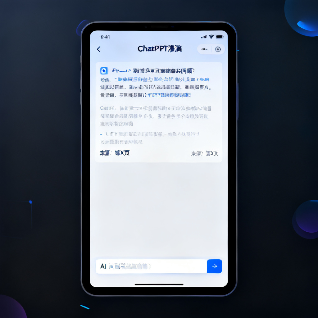 手机或平板屏幕上显示ChatPPT的路演页面，底部有AI问答输入框，上方显示问题和答案，答案后附有‘来源：第X页’的标注，界面清晰