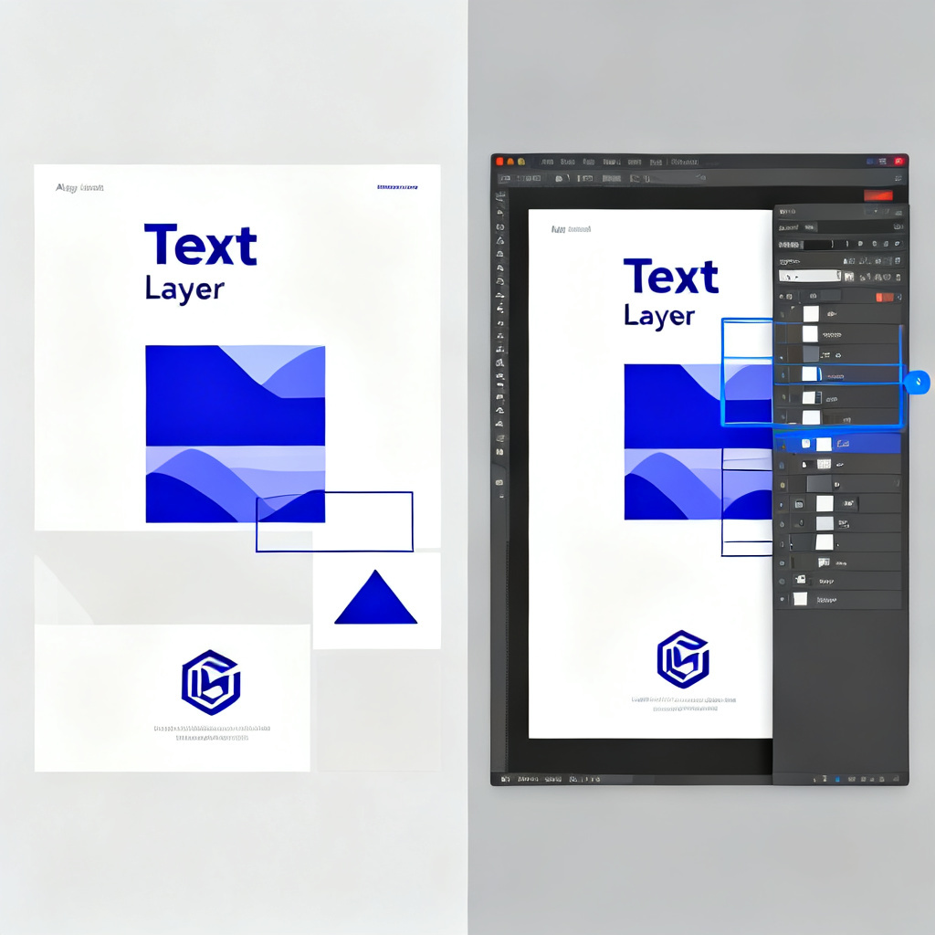 A split-screen comparison showing an AI-generated slide on the left with all elements as separate layers (text, image, shape, logo), and the same slide on the right with a user editing the text layer in a vector editor, clean UI