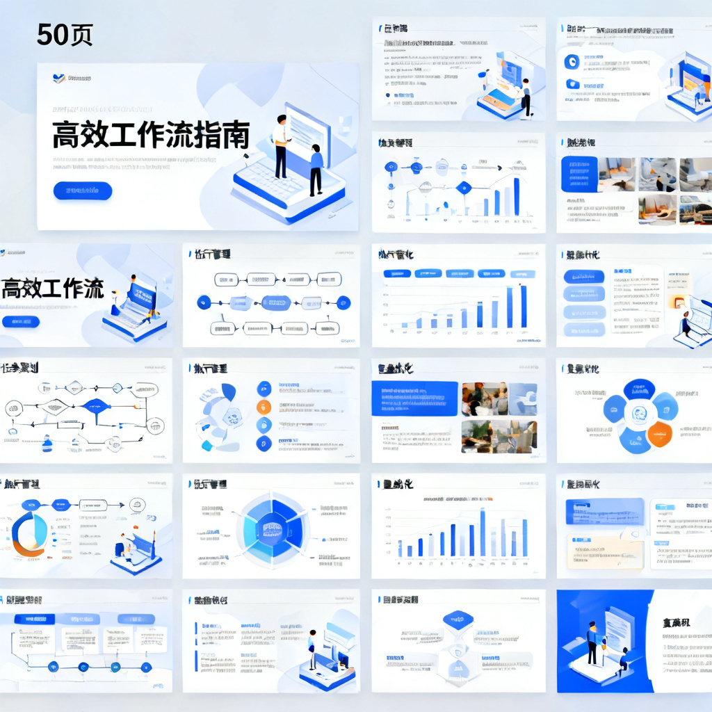 批量生成50页可编辑创意PPT，页面风格统一但内容各异，展示高效工作流