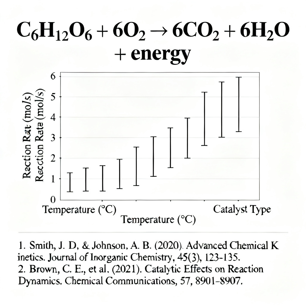 A detailed view of a ChatPPT-generated academic slide showing a complex chemical formula, a multi-axis data chart with error bars, and a neatly formatted reference list, all aligned to strict academic formatting standards