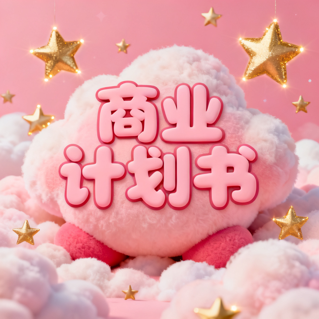 星之卡比风格的商业计划书封面，粉红色柔软质感，圆润卡通字体，背景是星星与云朵的梦幻组合