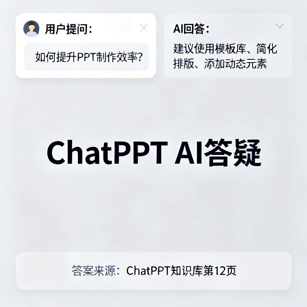 用户向AI提问，AI回答并自动标注答案来源页码，界面显示ChatPPT的AI答疑功能，背景干净整洁