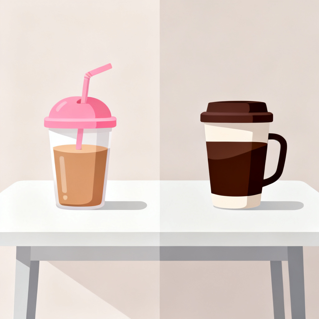 A before-and-after comparison of Magic Paint mode: left side shows a slide with a cup of milk tea, right side shows the same slide with the milk tea replaced by a coffee cup, seamlessly blended
