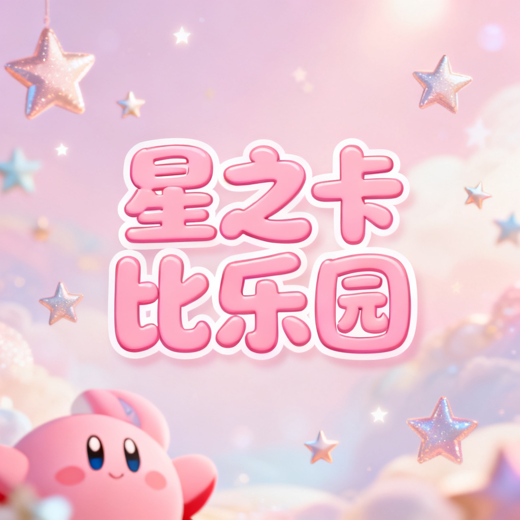 星之卡比风格幻灯片,粉色可爱卡通,圆润字体,梦幻背景,星星装饰,柔光效果