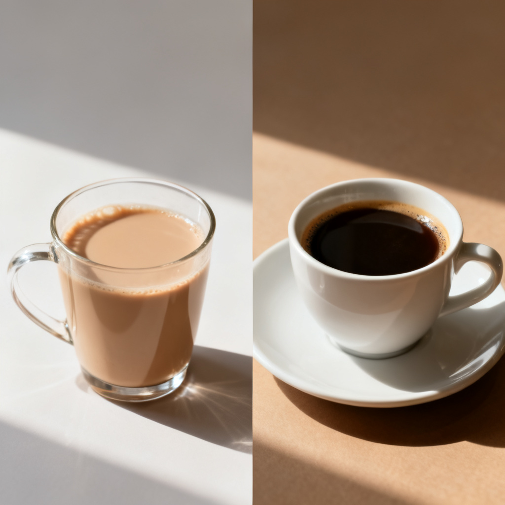 一张展示Magic涂画前后对比的示意图，左侧页面中有一杯奶茶，右侧页面同一位置被替换为一杯咖啡，光影融合完美