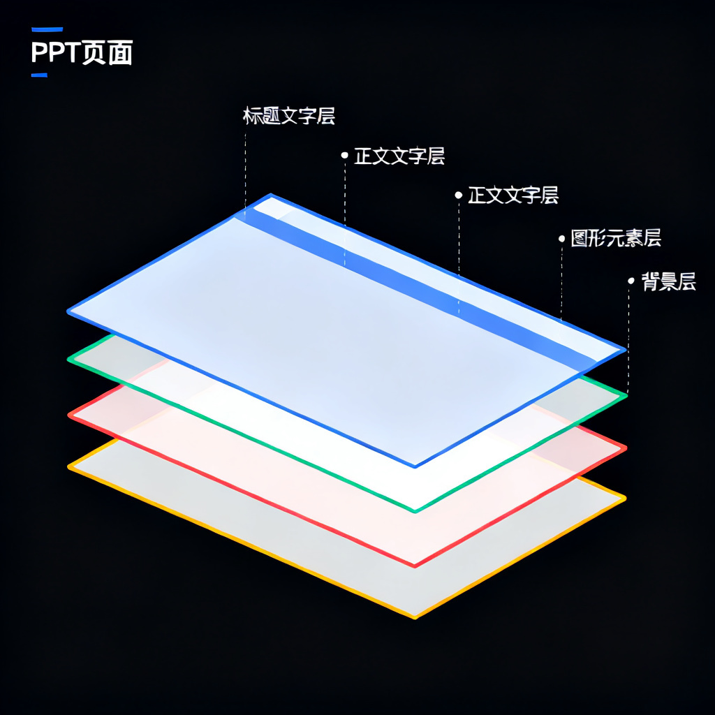 将生成的PPT页面拆解为独立图层，文字和图形可编辑，展示图层结构