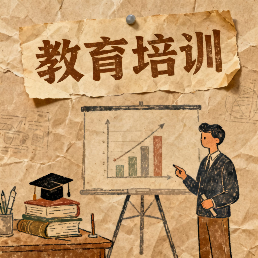 牛皮纸贴画风教育培训演示，纸张纹理背景，手绘插画元素，柔和暖色调，标题使用复古字体