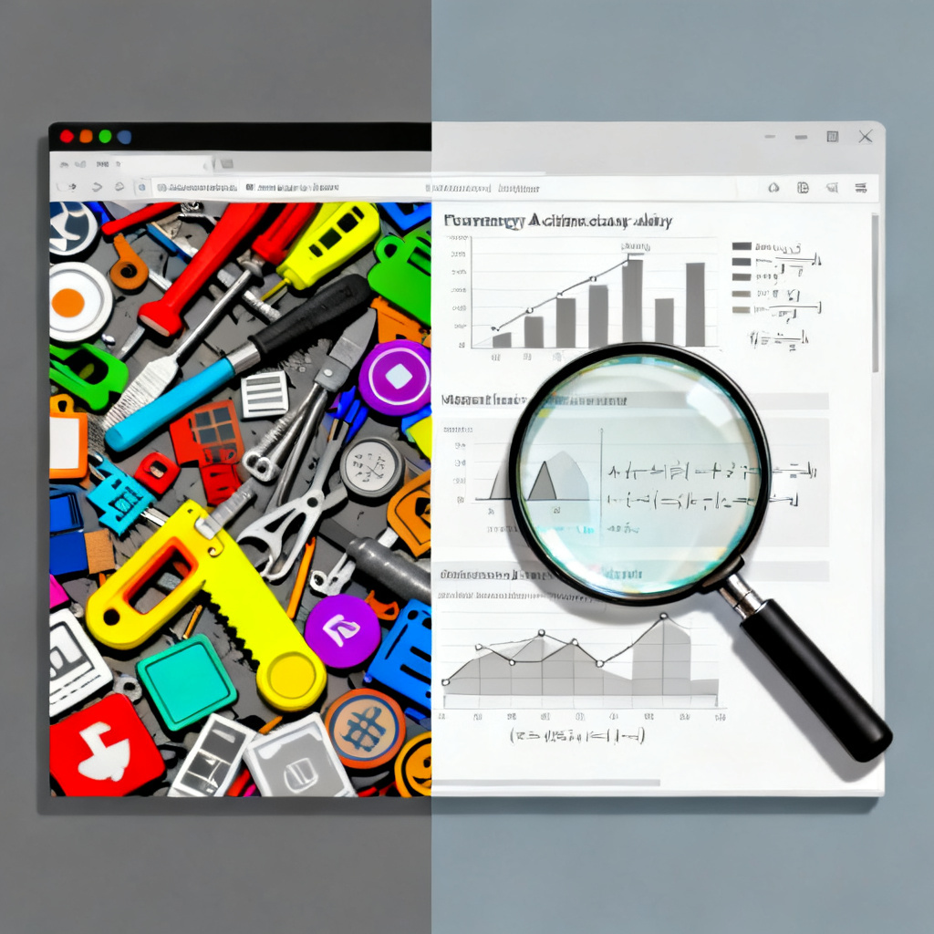 A split screen showing a messy, colorful slide on the left (representing generic tools) and a clean, professional academic slide with charts and formulas on the right (representing ChatPPT), with a magnifying glass highlighting the data
