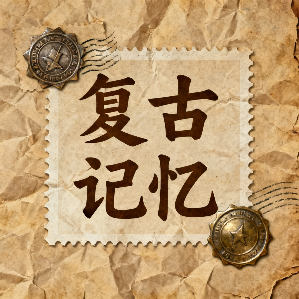 牛皮纸贴画风，复古纹理与手写字体，带有邮票和徽章元素