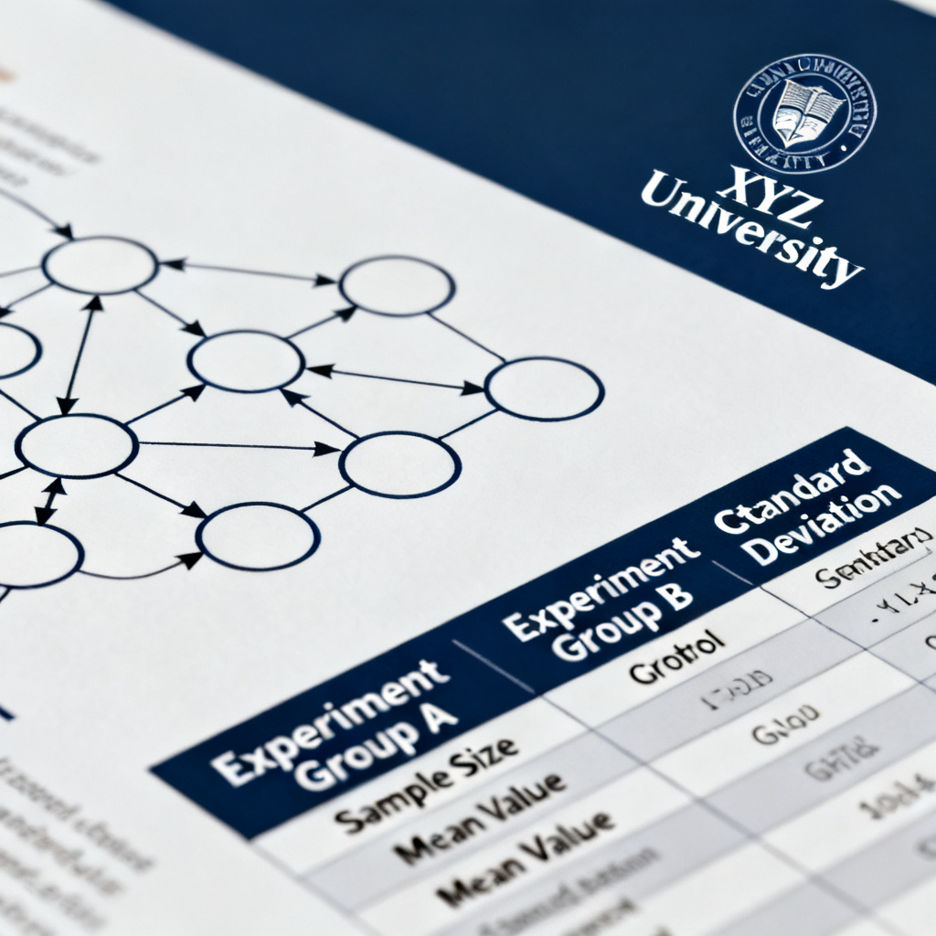Close-up of a slide in an academic presentation, showing a complex experimental flowchart and a data comparison table. The layout is clean, professional, with a university logo in the corner.