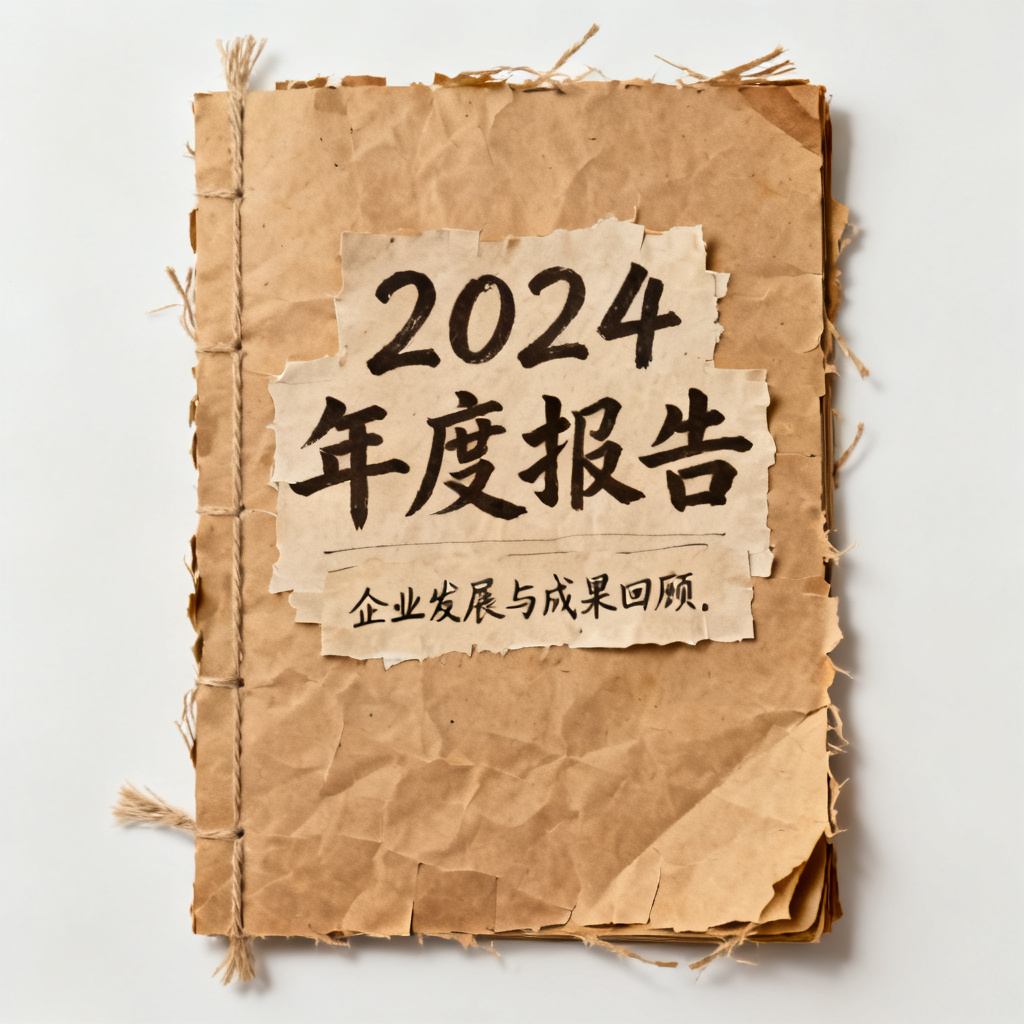 牛皮纸贴画风格的年度报告封面,手工质感,复古配色,文字为手写体