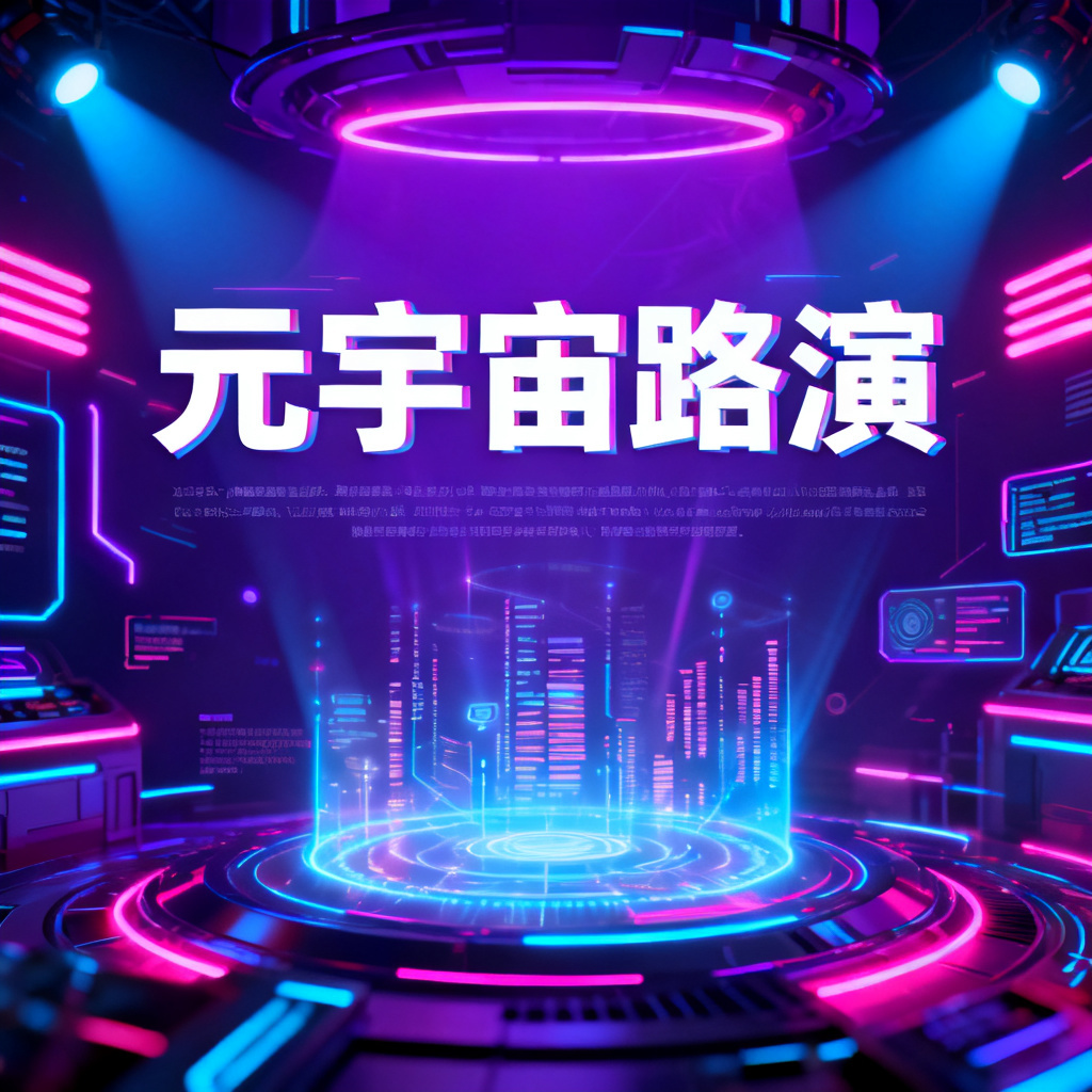 赛博朋克风格，霓虹灯闪烁，未来科技感十足的元宇宙路演PPT页面