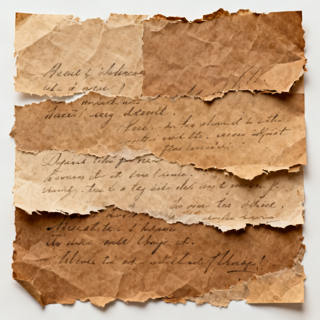 牛皮纸贴画风，手工制作质感，复古纸张纹理，剪贴画元素，棕色系色调，粗糙边缘，怀旧风格，带有手写字体