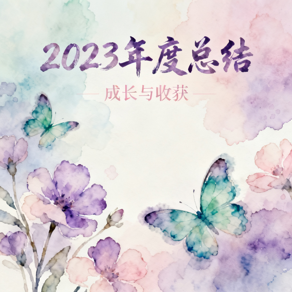 梦幻水彩风的年度总结PPT，柔和渐变色，花朵与蝴蝶元素