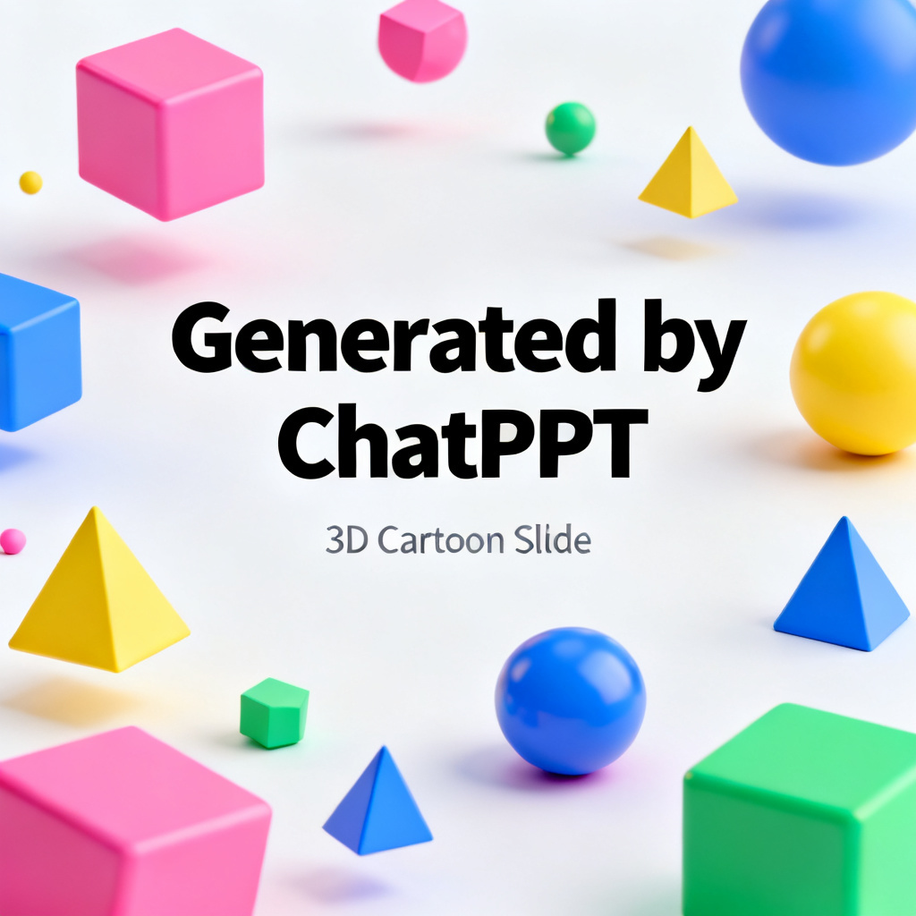 A presentation slide with a 3D cartoon style, featuring floating geometric shapes and vibrant colors, generated by ChatPPT