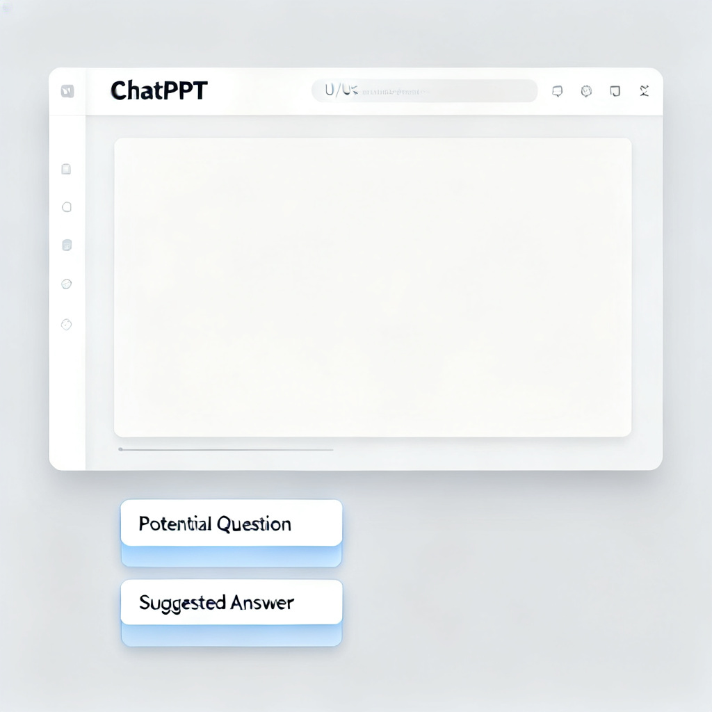 A mockup of ChatPPT interface showing a slide with 'Potential Question' and 'Suggested Answer' panel below it, academic theme.