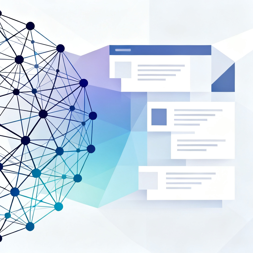 An abstract illustration of a neural network-like structure transforming into a clean, geometric slide layout, representing the process of logical reconstruction from complex academic content to a well-structured presentation.