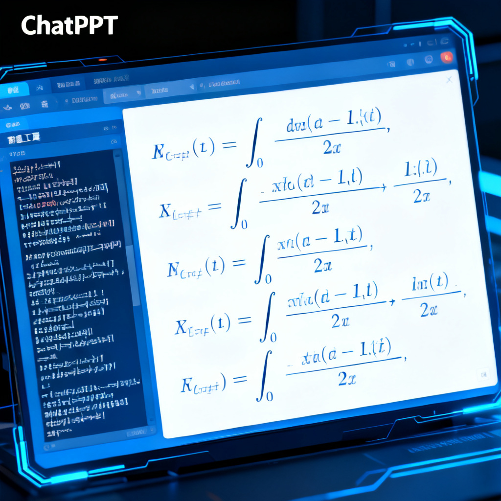 数学公式在ChatPPT排版界面中被高清渲染，上下标、分数线与积分符号精确对齐，对比左侧普通工具的乱码显示