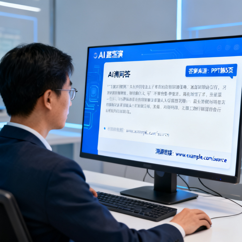一位投资人正在向AI路演页面提问，AI回答并自动标注出答案来源的PPT页码，界面清晰显示溯源链接