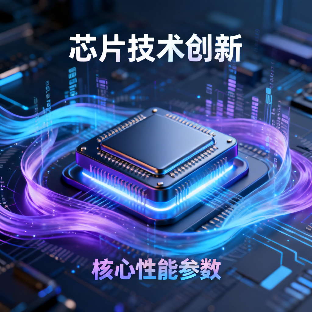 一份科技公司路演PPT的内页，中央为3D渲染的芯片模型，周围环绕数据流与光效，文字为动态渐变效果