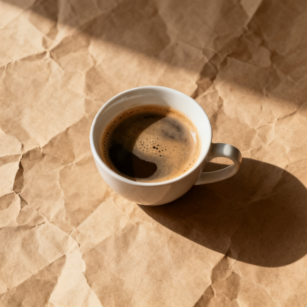 将页面中的一杯奶茶替换为咖啡,保持原图的暖色调光影和牛皮纸风格