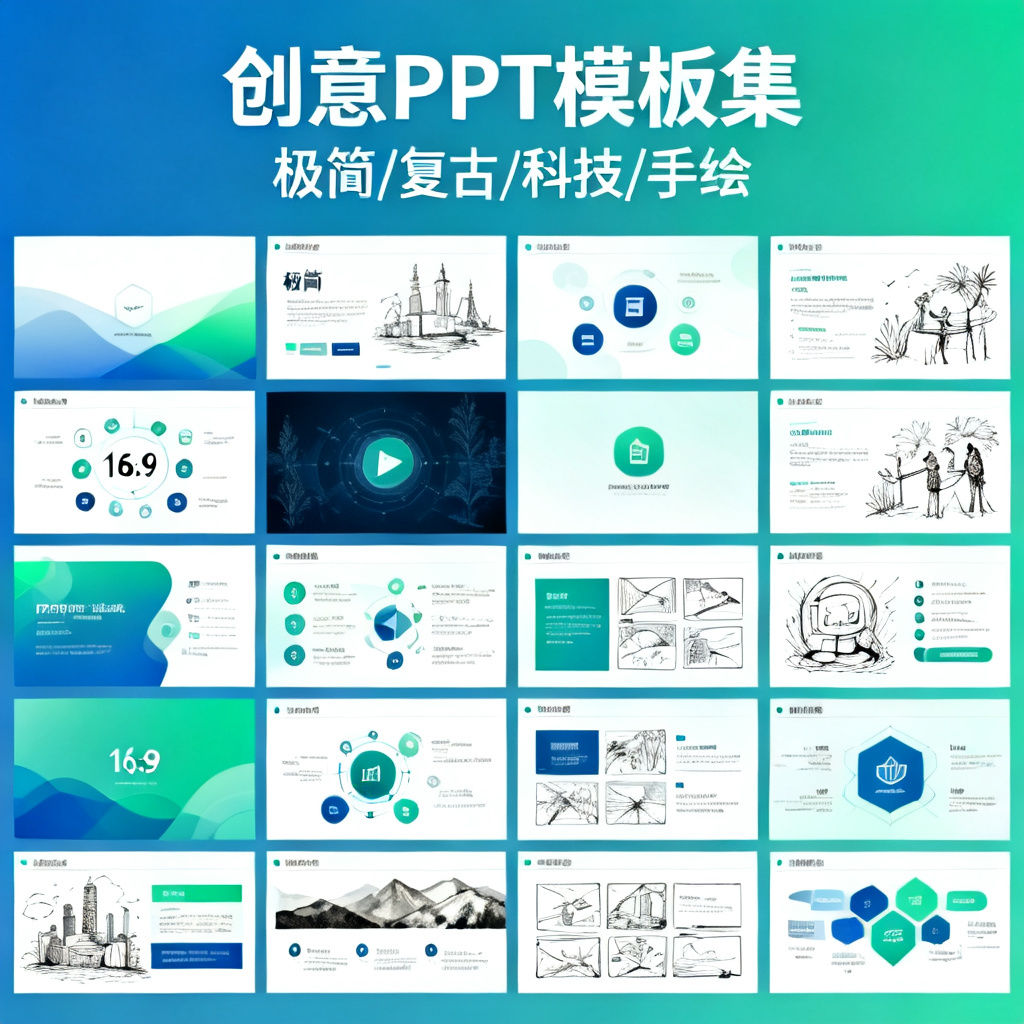 批量生成创意PPT缩略图,展示不同风格与版式的统一性