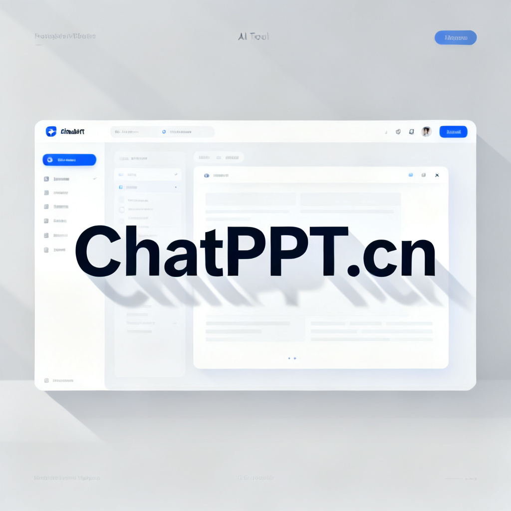 A modern website homepage with a hero image of an AI tool interface, text 'ChatPPT.cn', style: clean and professional