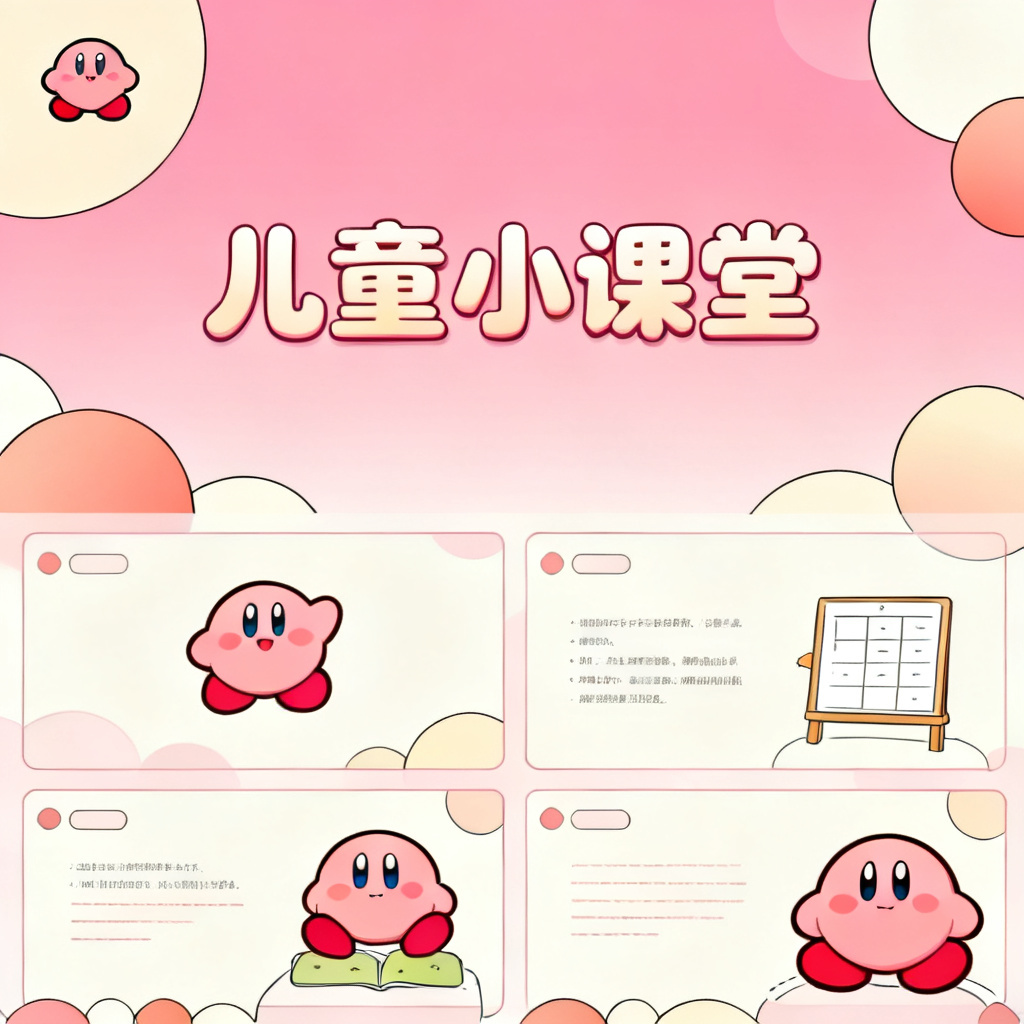 星之卡比风格的儿童教育PPT，粉色主题，圆润可爱