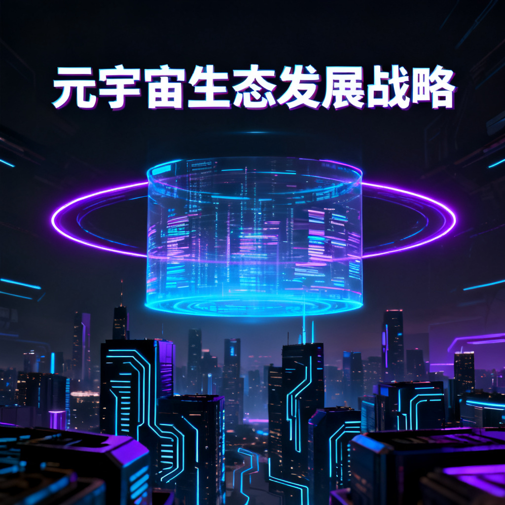 赛博朋克风格元宇宙路演PPT,霓虹灯光,全息投影,城市天际线,科技感,高对比度,暗色调