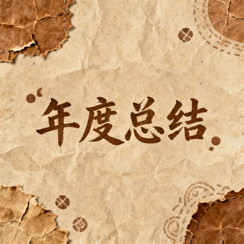 牛皮纸贴画风格的年度总结封面,复古纹理,手写字体,棕色与米色色调