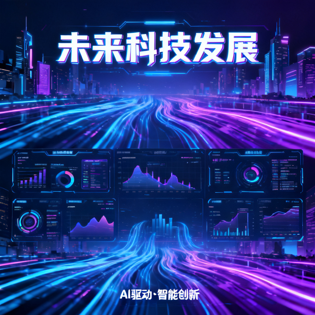 赛博朋克风格PPT展示界面，霓虹灯色调，蓝色与紫色高对比度，未来城市背景，数据流线条，科技感字体，页面布局清晰，多模态AI生成