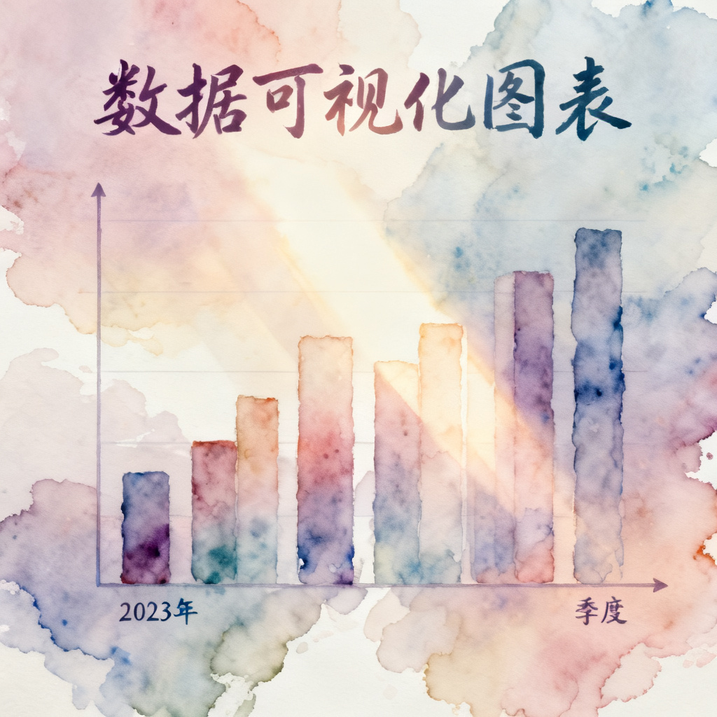 梦幻水彩风格PPT图表，渐变色，柔光效果，数据可视化，艺术感