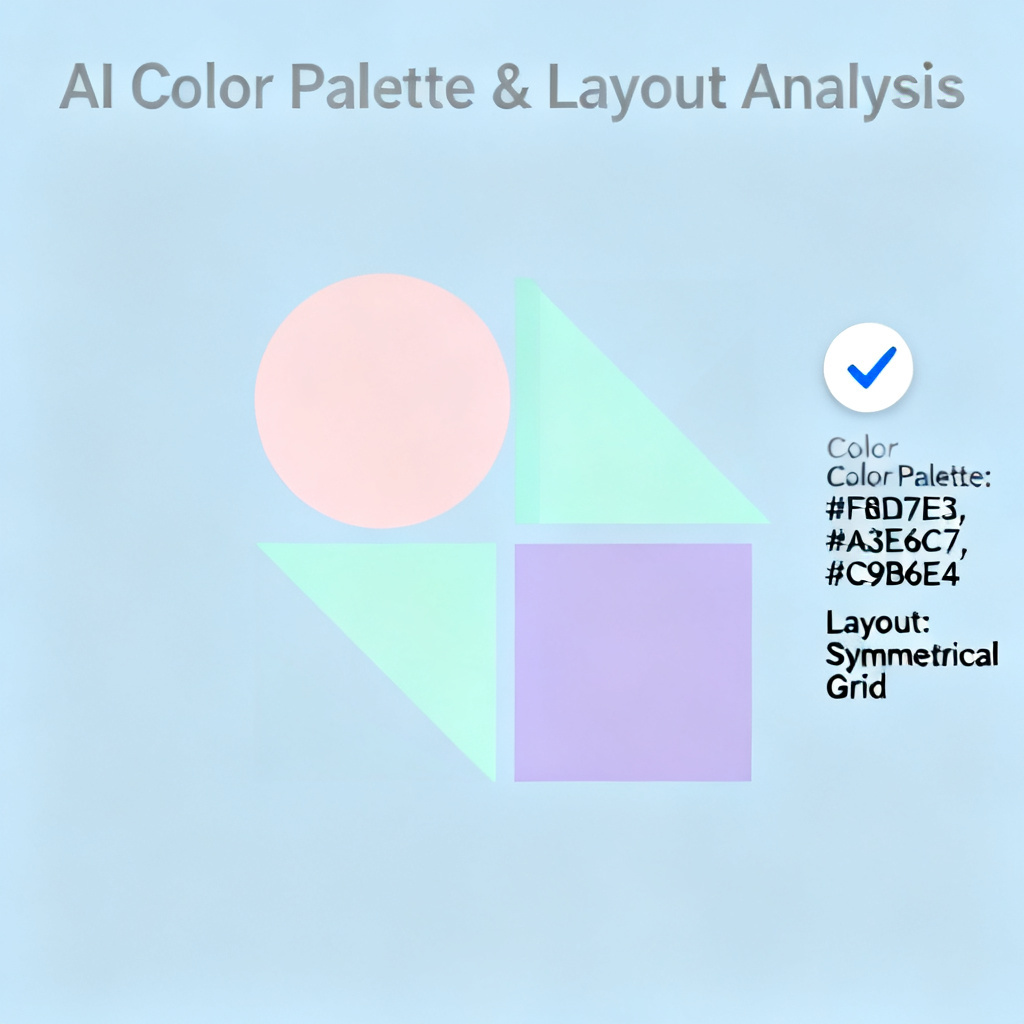 A minimalist poster with pastel colors and geometric shapes, being analyzed by AI to extract color palette and layout for a presentation